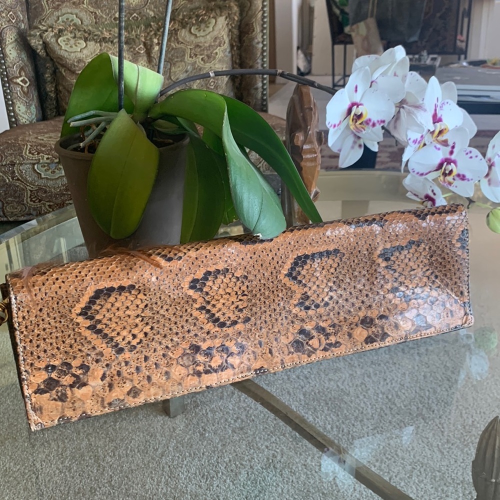 Python Baguette Flap Wristlet Clutch, Feathers & … - image 7